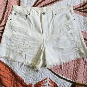American Eagle Outfitters Cream Distressed Jean Shorts